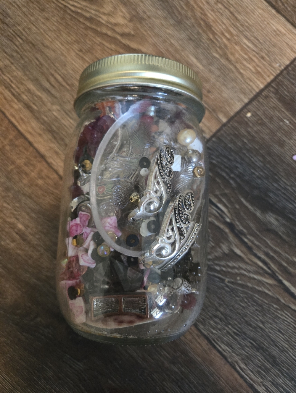 Jewerly Craft Jar Full Of Beads And Brokwn Bits For Jewerly Making